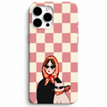 😎🐱 Retro Girl & Cat – Pembe Dama Telefon Kılıfı