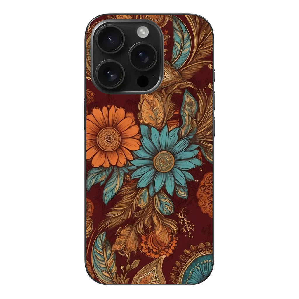 🌺 Bohem Turkuaz – Vintage Çiçek Desenli Telefon Kılıfı
