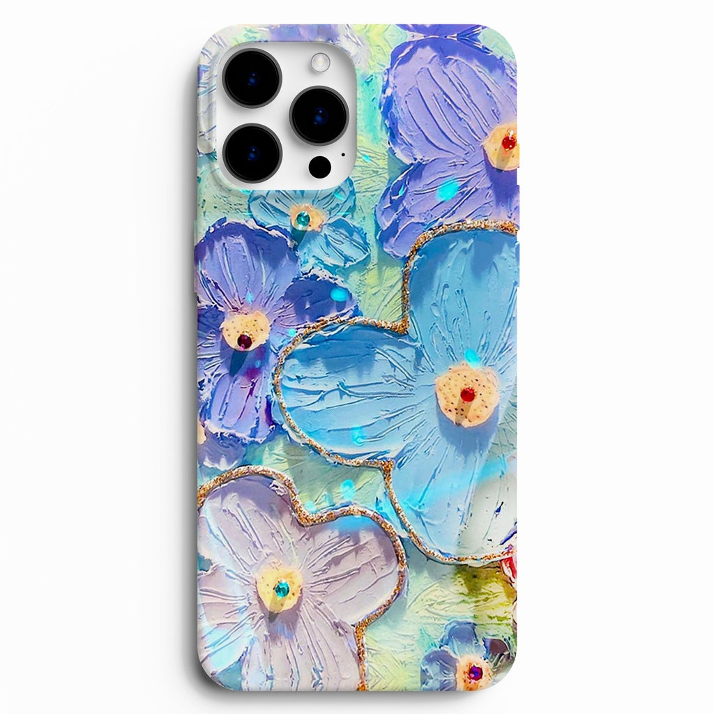 💎 Mavi Çiçek Işıltısı – Floral Telefon Kılıfı