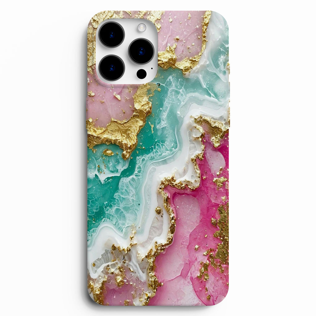 🌸 Turkuaz Pembe Gold Akik Telefon Kılıfı