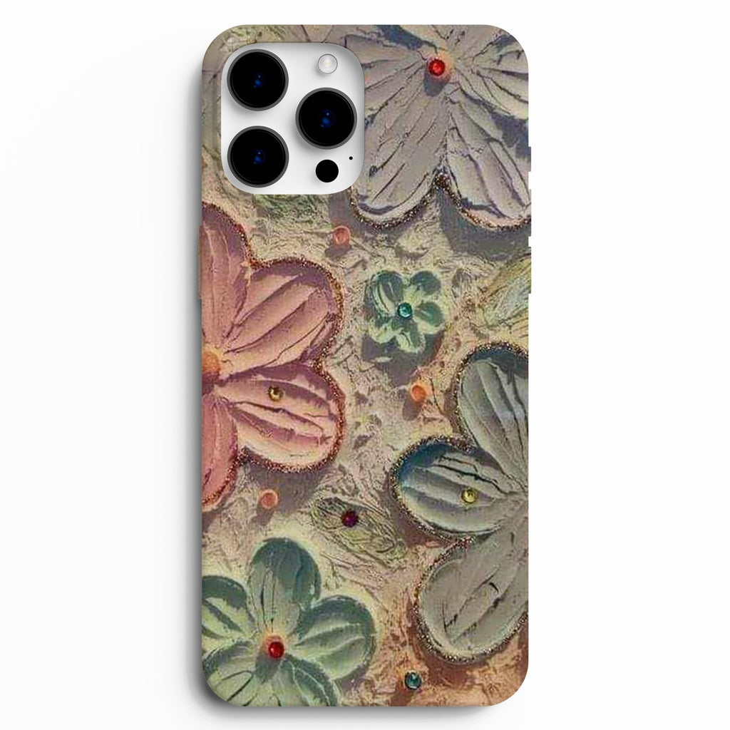 🌸 Pastel Çiçekler & Işıltılı Taşlar Telefon Kılıfı