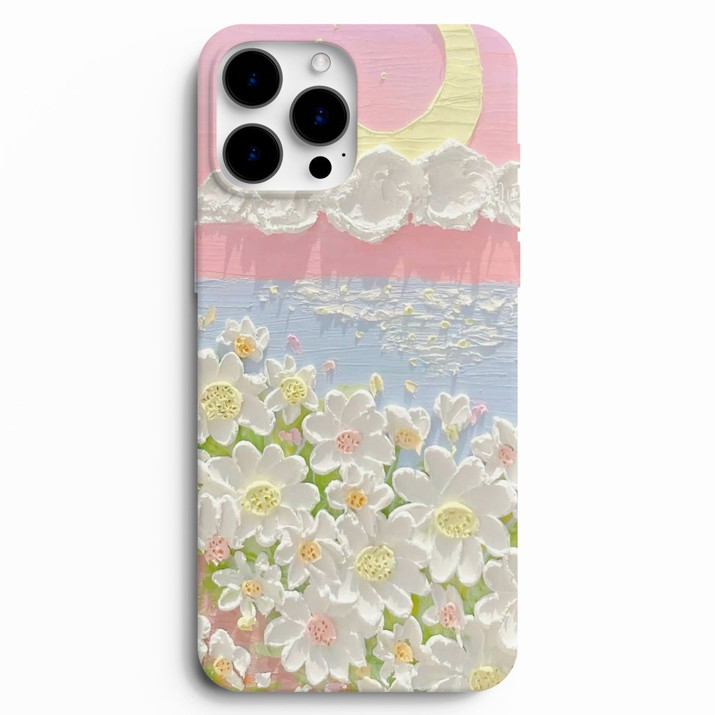 🌸 Pastel Bahçe – Beyaz Çiçek Desenli Telefon Kılıfı