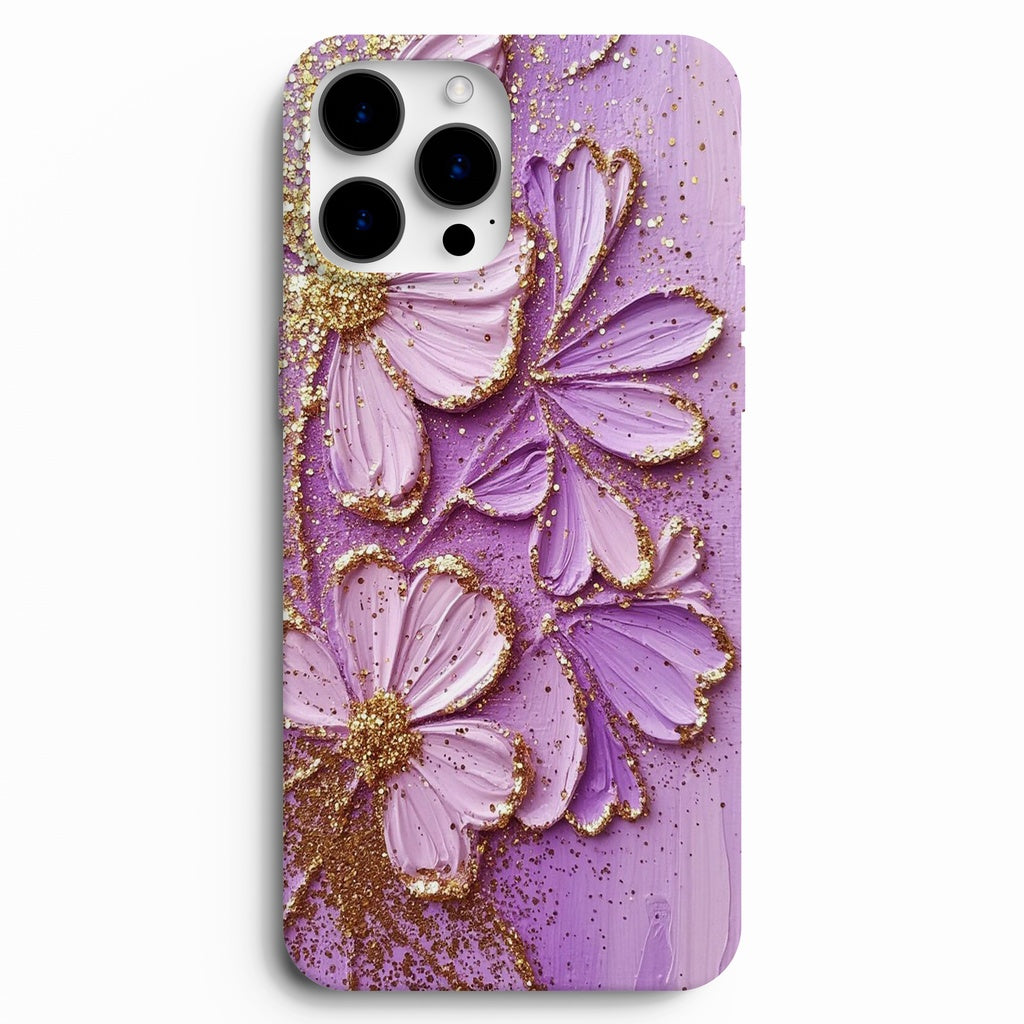 💜 Golden Lavender – Simli Çiçek Desenli Telefon Kılıfı
