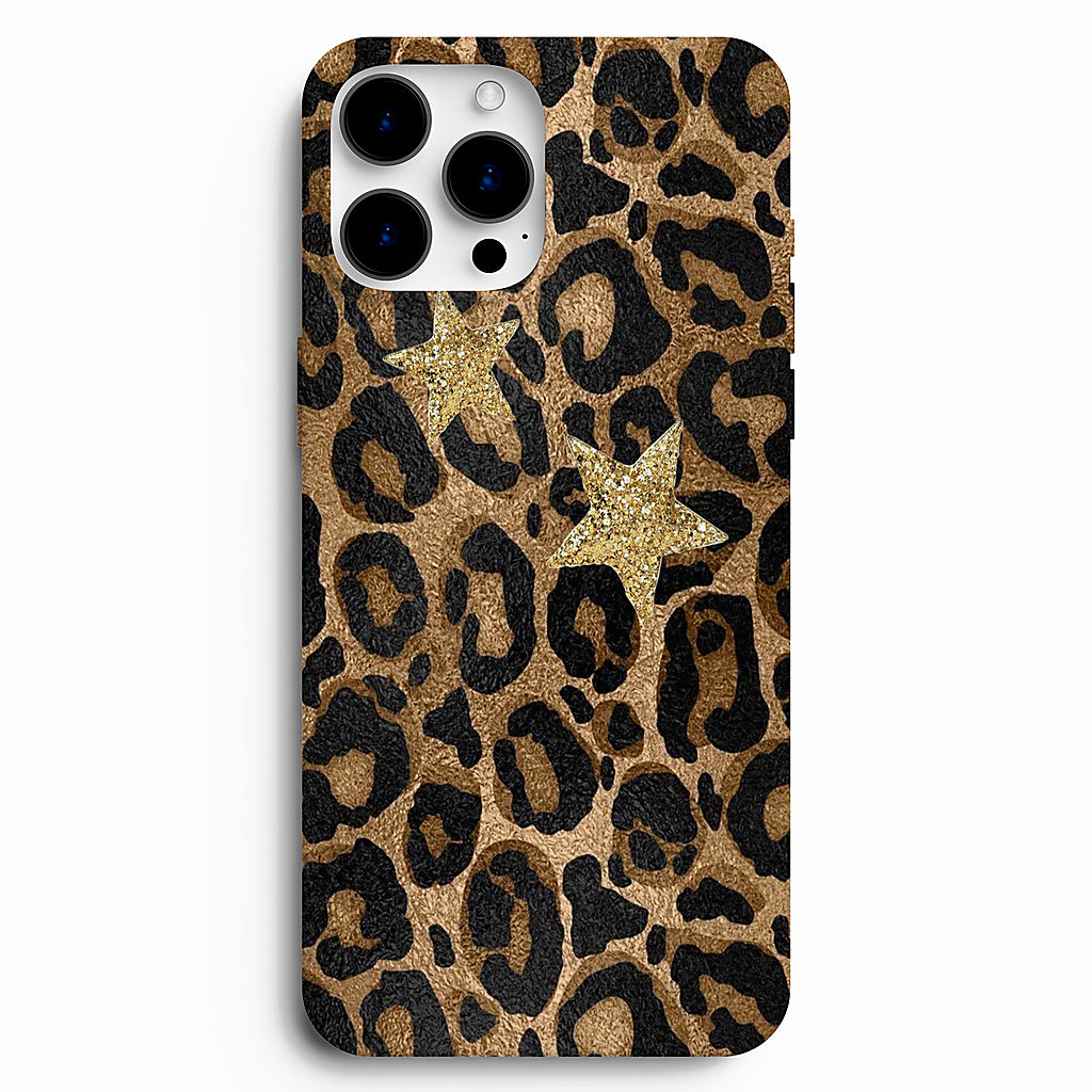 ⭐ Golden Star Leopard – Yıldızlı Leopar Desenli Telefon Kılıfı