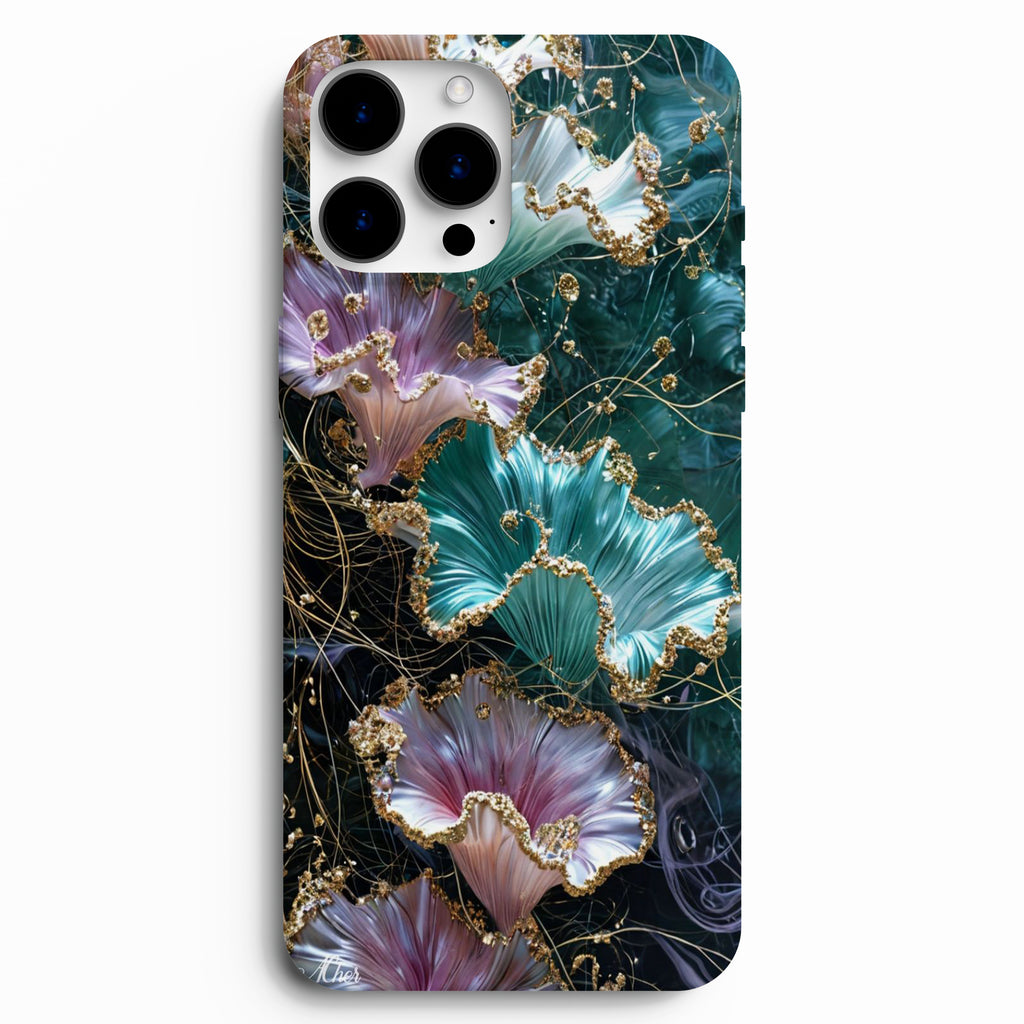 🌿 Emerald Blossom – Zümrüt & Gold Çiçek Telefon Kılıfı
