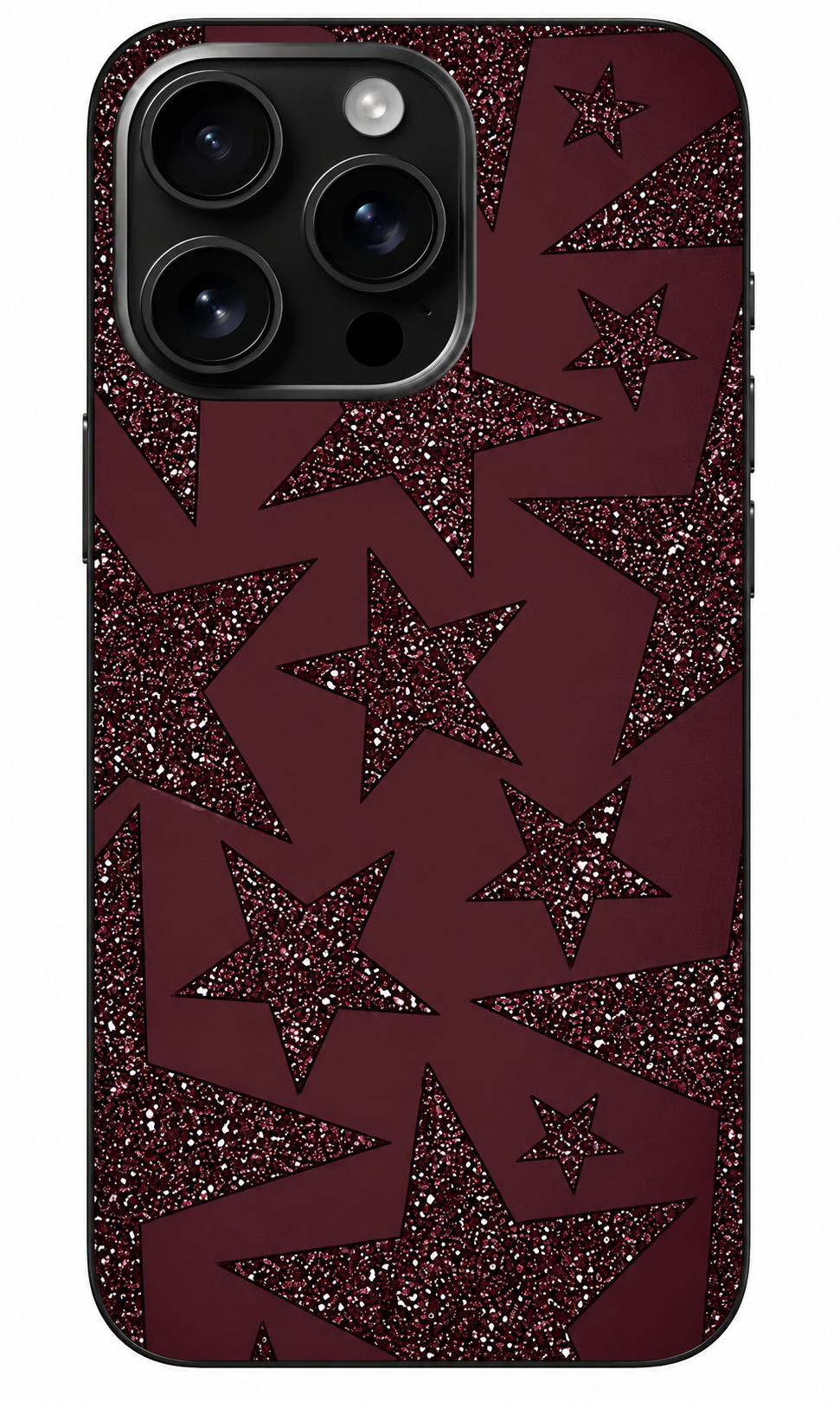 ⭐ Bordo Glitter Star Yıldız Desenli Telefon Kılıfı