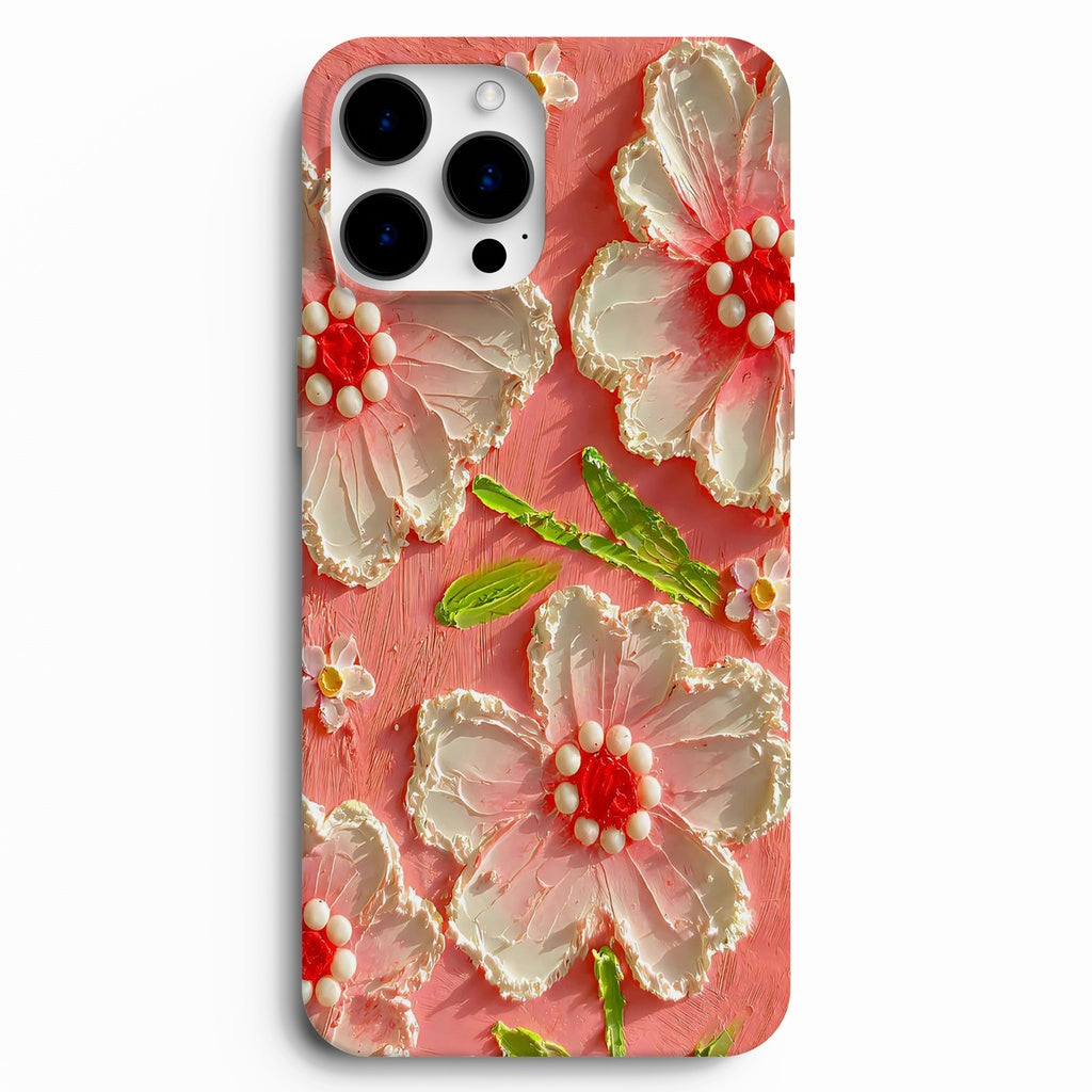 🌸 Coral Blossom – İnci Detaylı Çiçek Desenli Telefon Kılıfı