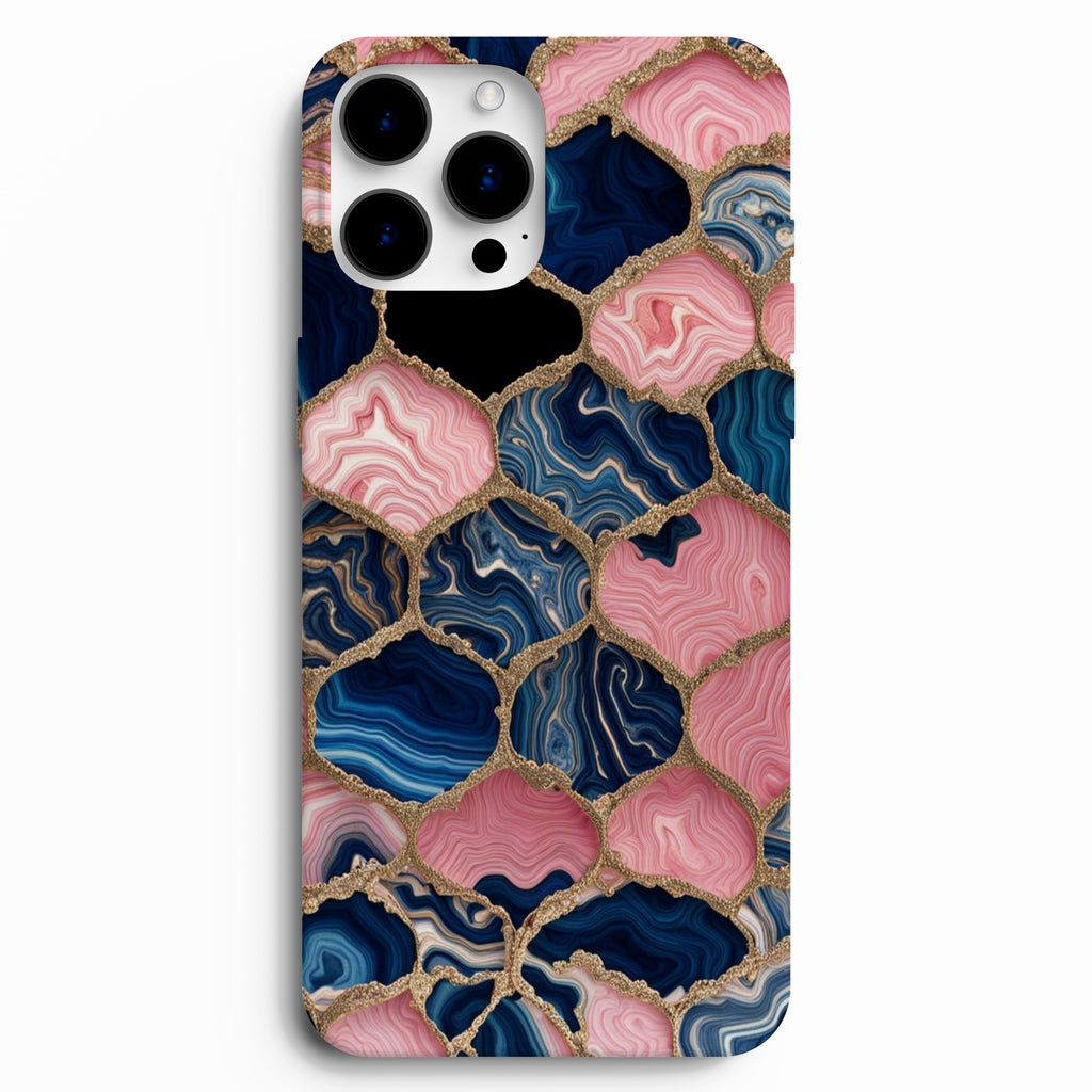 💗💙 Pink & Navy Agate – Akik Taşı Desenli Telefon Kılıfı