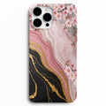 🌸 Sakura Elegance – Pembe Çiçek & Siyah Mermer Telefon Kılıfı