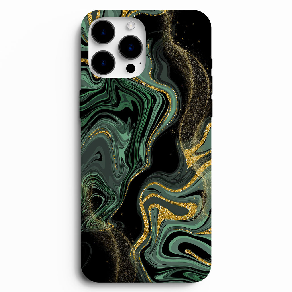 💚 Black Emerald – Siyah Yeşil & Altın Dalga Telefon Kılıfı