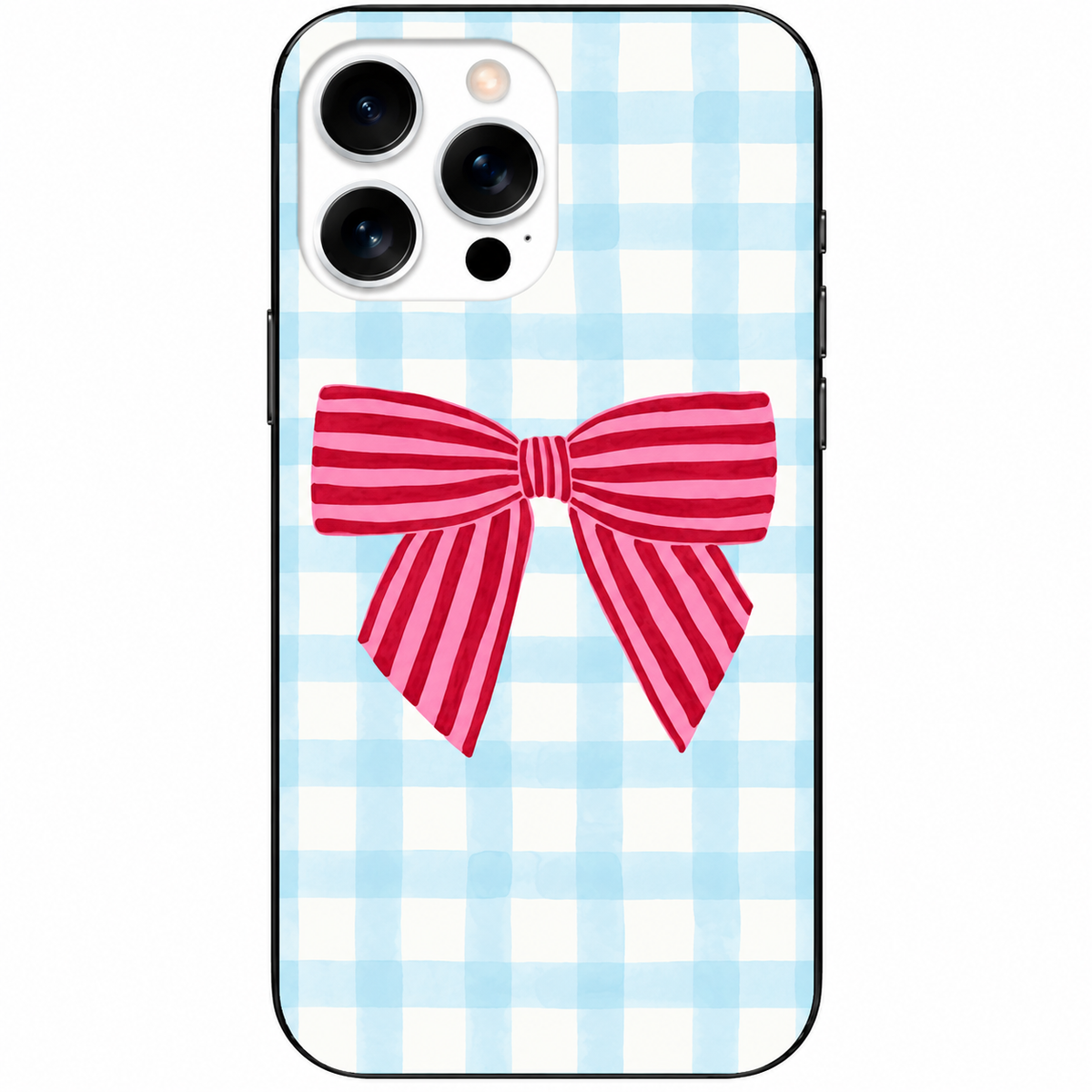 🎀  Blue Gingham Bow – Pembe Fiyonk Telefon Kılıfı