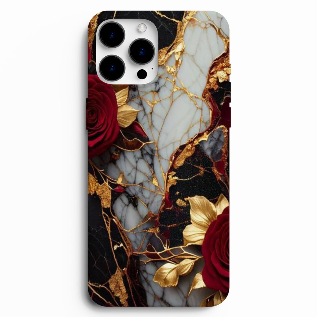 🌹 Rose Noir – Bordo Gül & Altın Mermer Desenli Telefon Kılıfı