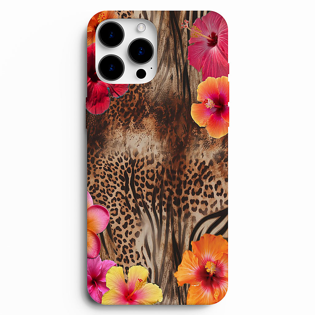 🌺 Tropical Leopard – Çiçek & Leopar Desenli Telefon Kılıfı
