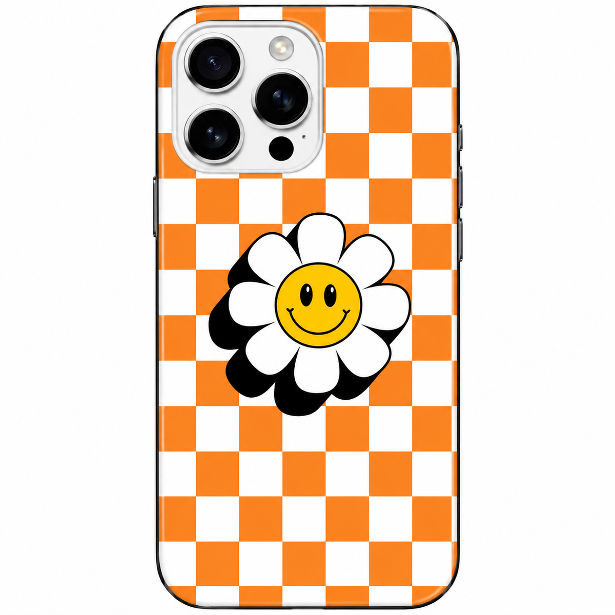 🌼 Happy Daisy Turuncu Dama Desenli Telefon Kılıfı