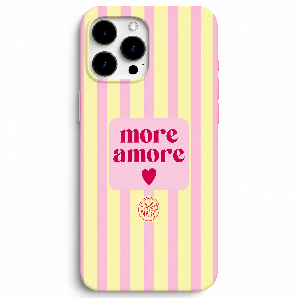 💕🍋 More Amore – Pembe & Sarı Çizgili Telefon Kılıfı