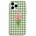 🌷💚 Pink Tulips – Yeşil Ekose Telefon Kılıfı