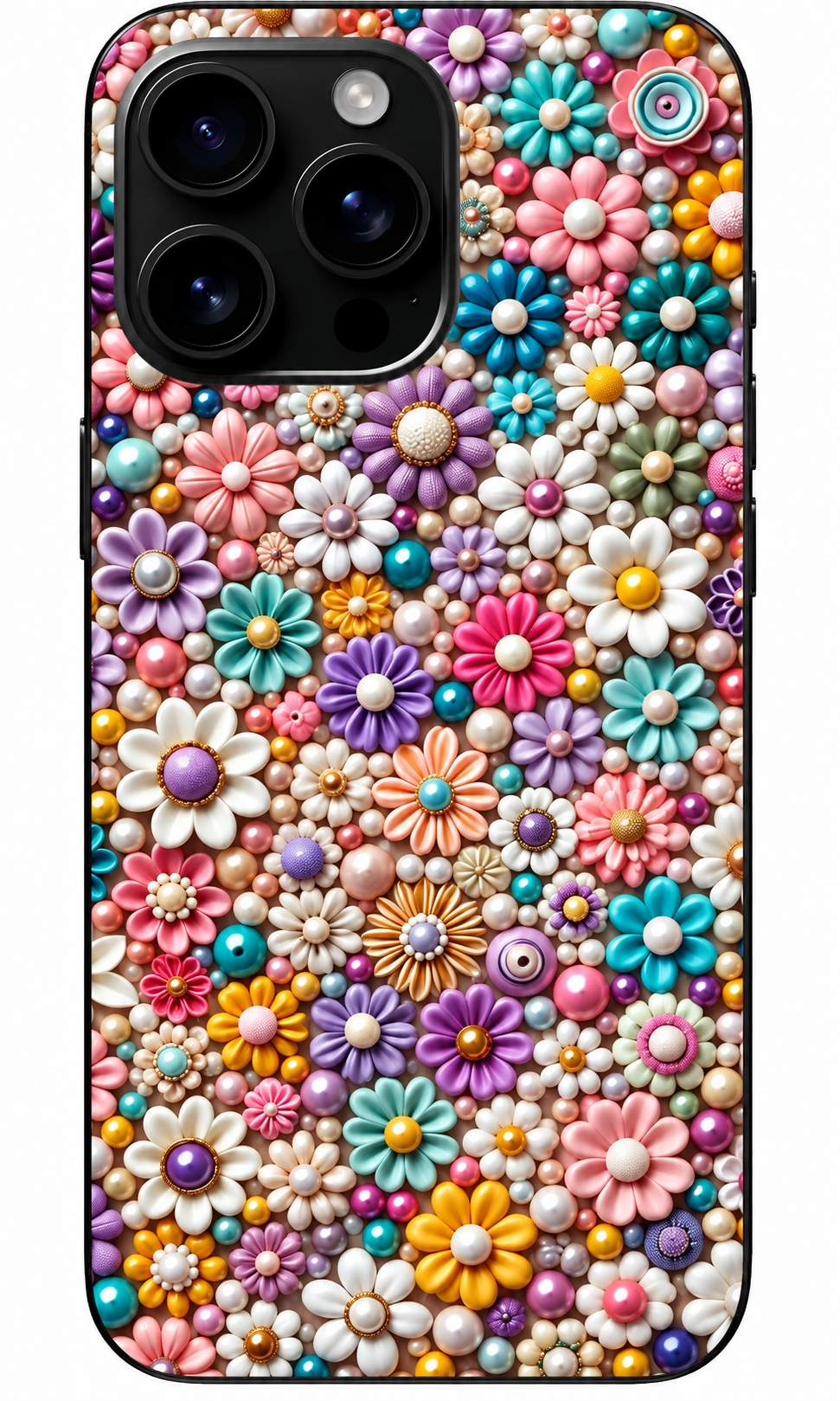 🌸 Pearl Garden Renkli Çiçek & İnci Desenli Telefon Kılıfı