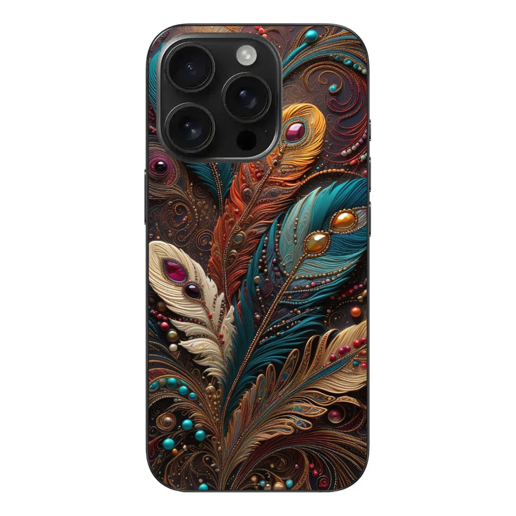 🦚 Royal Feather – Mücevher Detaylı Bohem Telefon Kılıfı
