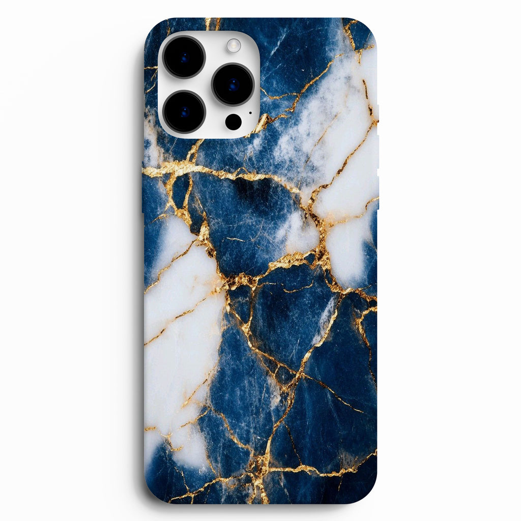 💙 Gece Mavisi Mermer Gold Telefon Kılıfı