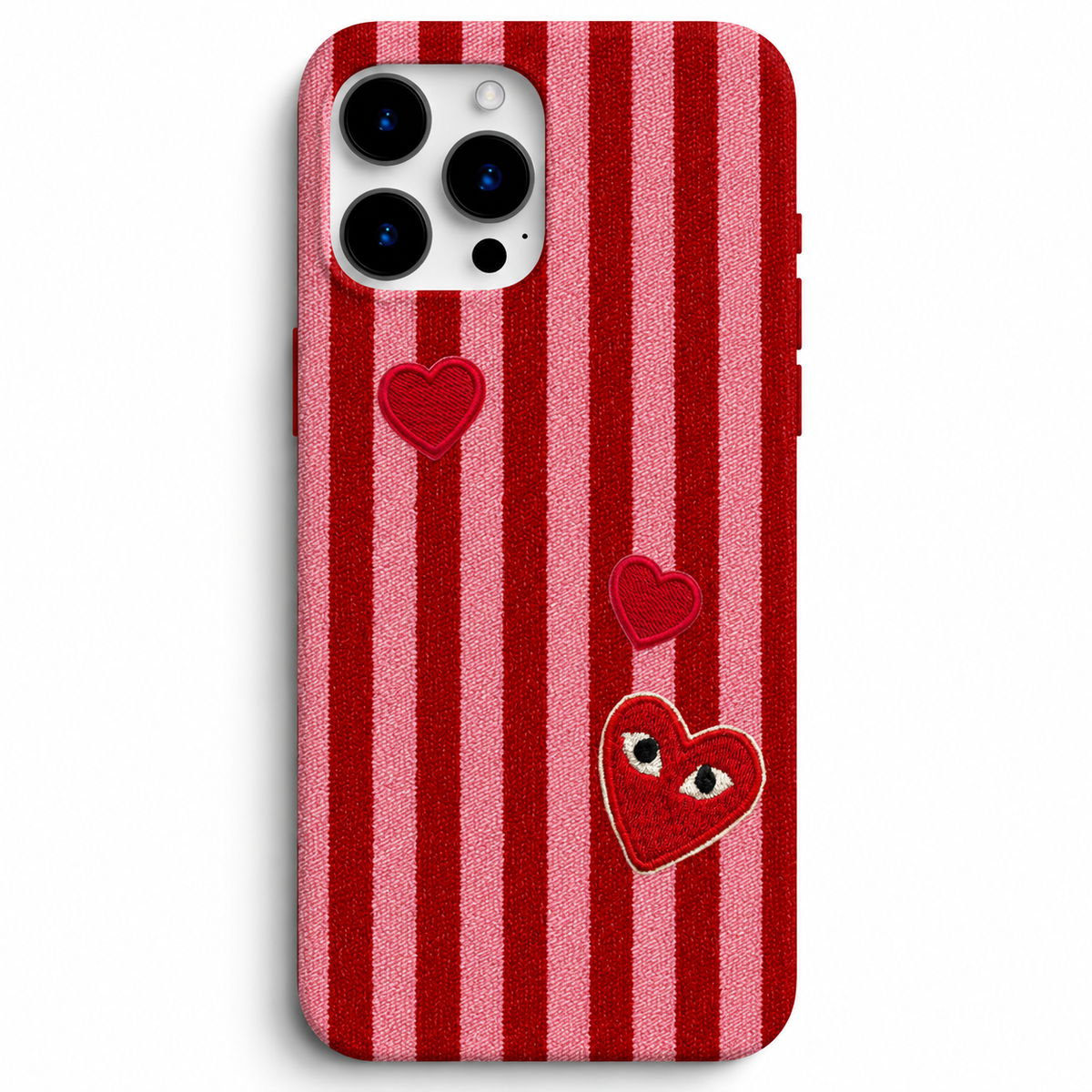❤️✨ Love Hearts – Kırmızı & Pembe Çizgili Telefon Kılıfı