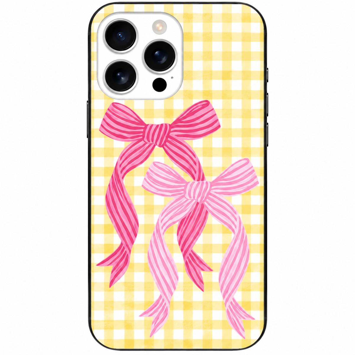 🎀  Sweet Bow – Pembe Fiyonk & Sarı Ekose Telefon Kılıfı