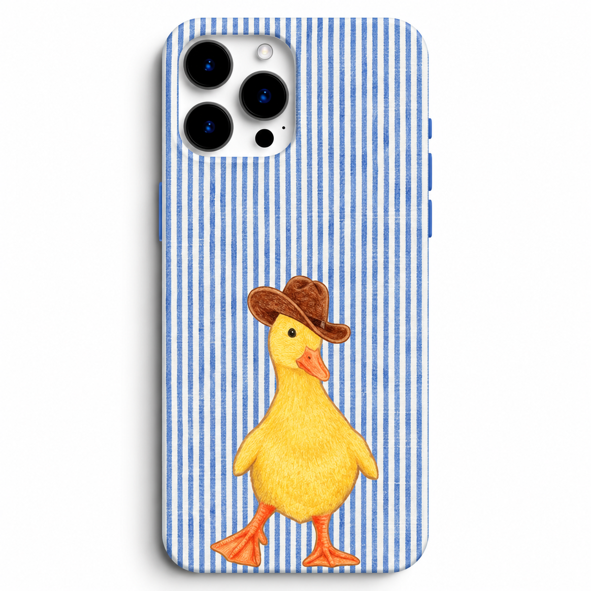🤠 Cowboy Duck – Mavi Çizgili Telefon Kılıfı