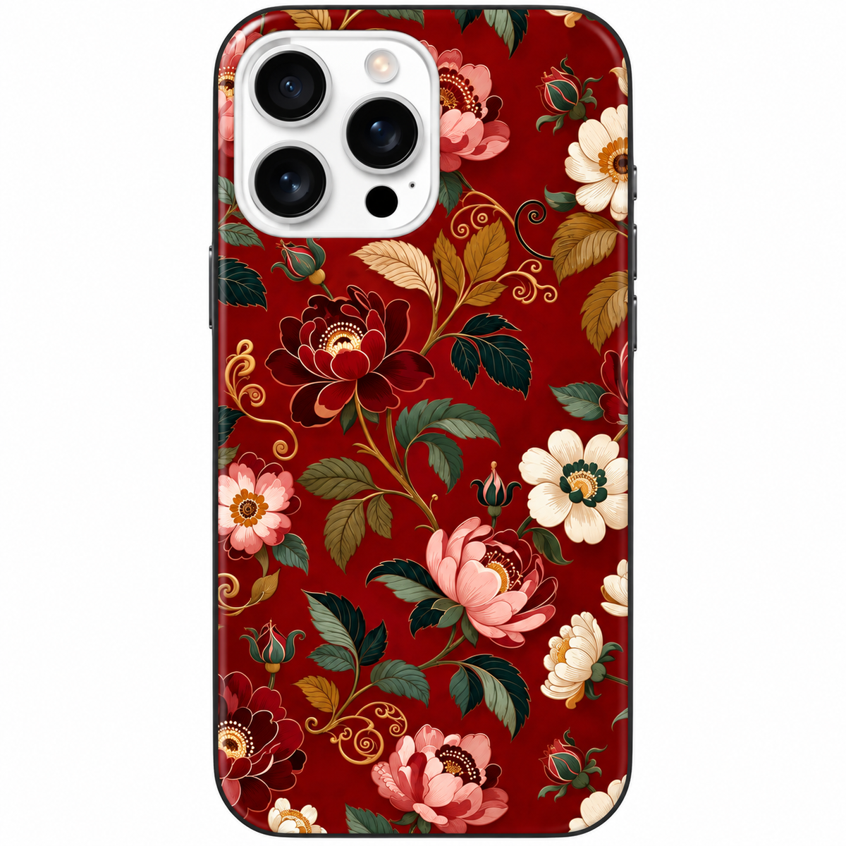 🌹 Royal Bloom Bordo Vintage Çiçek Desenli Telefon Kılıfı