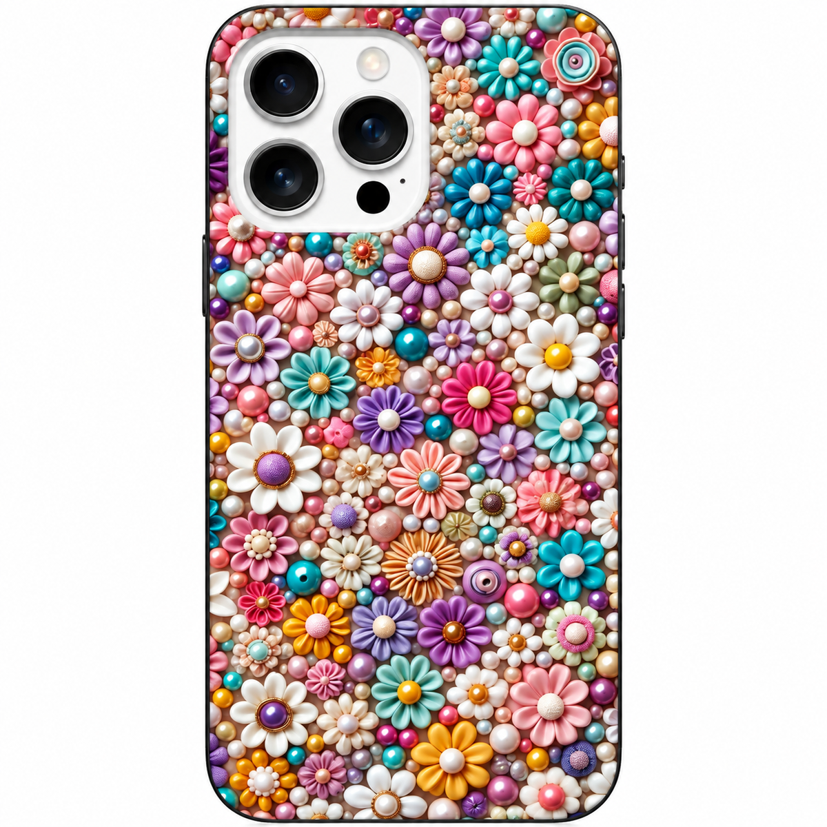 🌸 Pearl Garden Renkli Çiçek & İnci Desenli Telefon Kılıfı