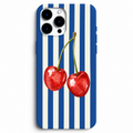 🍒 Cherry Blue – Çizgili Kiraz Telefon Kılıfı