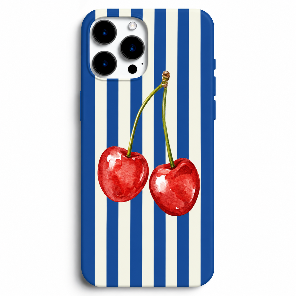 🍒 Cherry Blue – Çizgili Kiraz Telefon Kılıfı