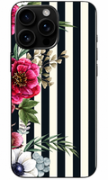 🌺 Noir Blossom – Çizgili Çiçek Desenli Telefon Kılıfı