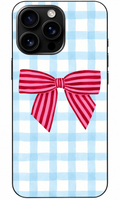 🎀  Blue Gingham Bow – Pembe Fiyonk Telefon Kılıfı