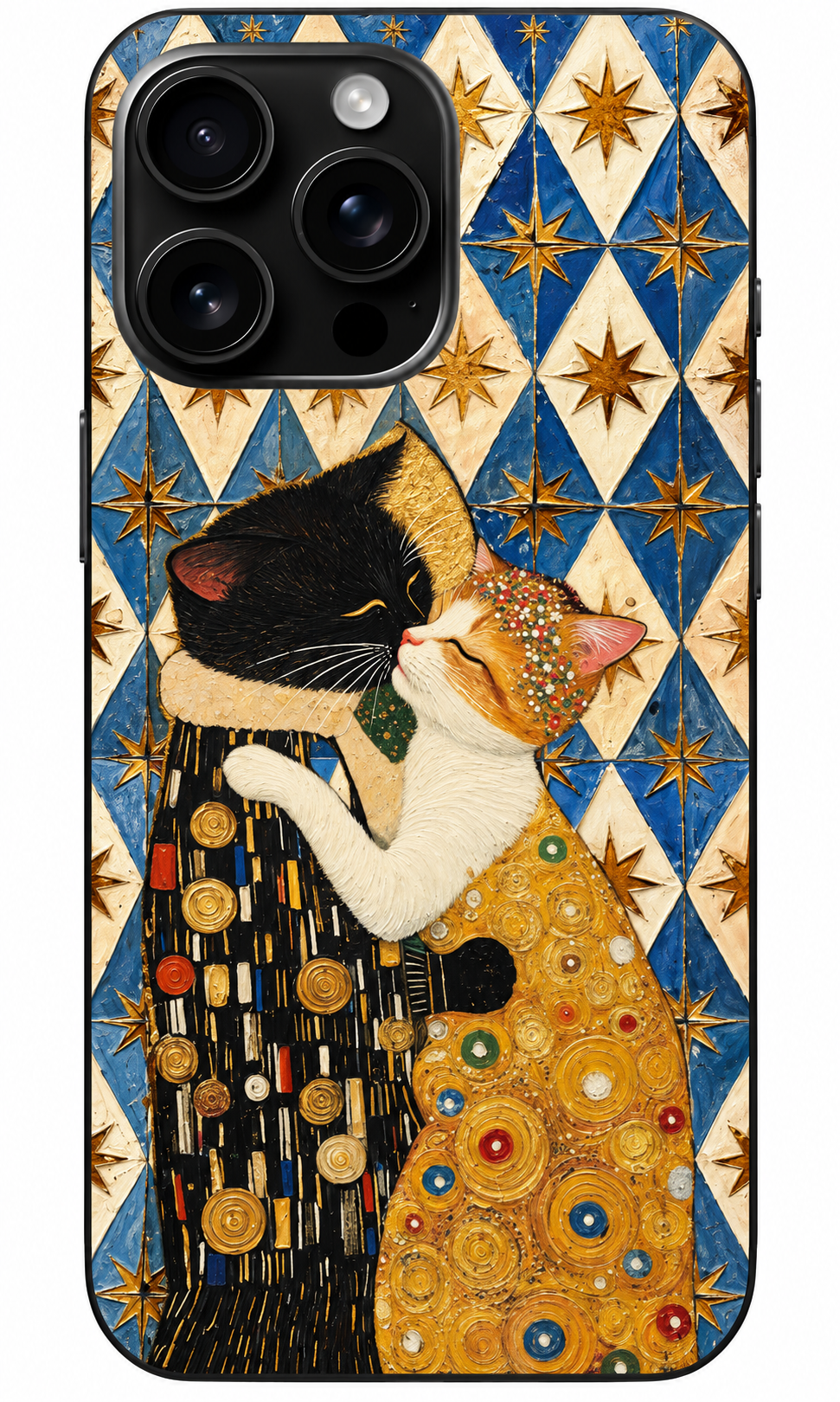Sanatsal Kedi Aşkı Desenli Telefon Kılıfı – Gold Art