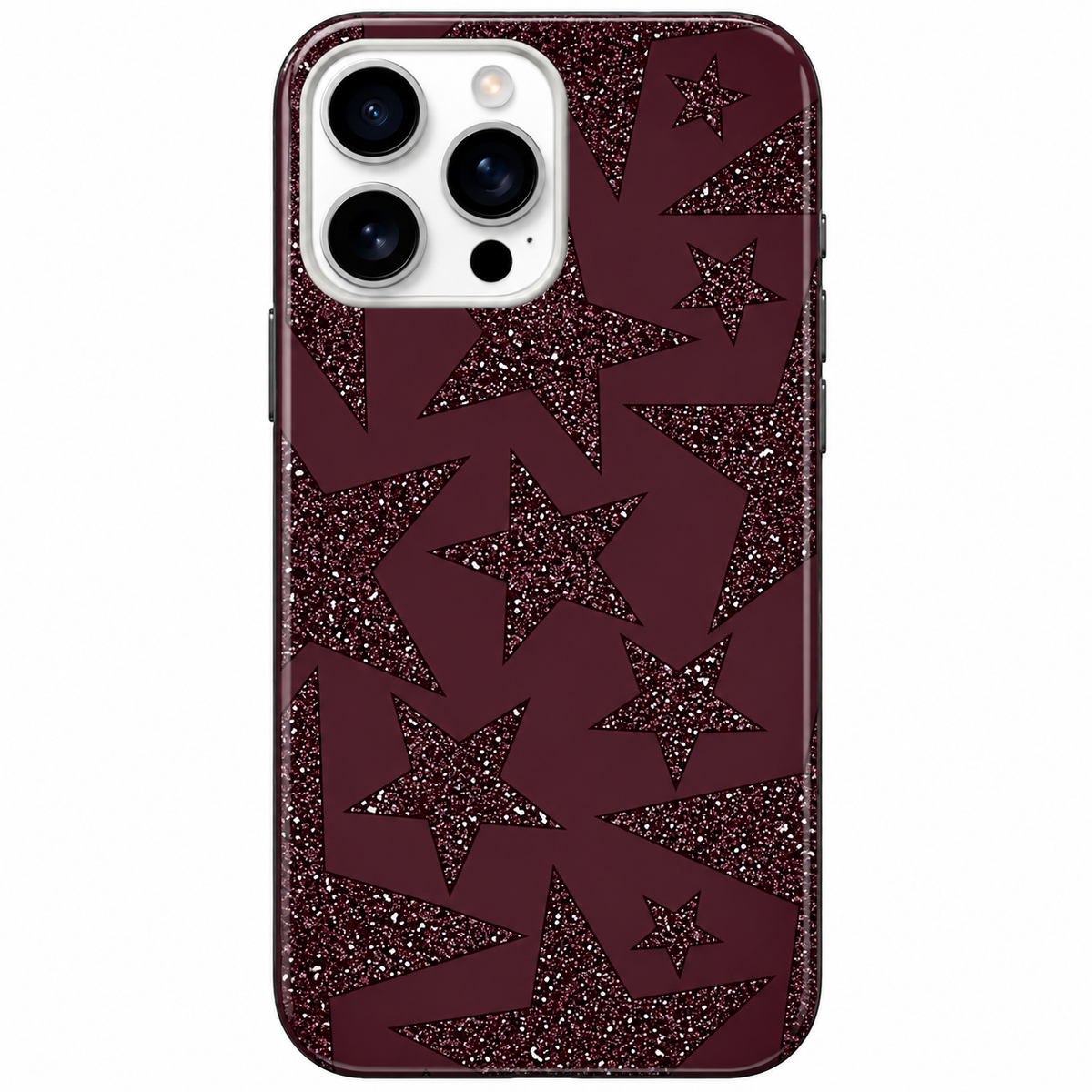 ⭐ Bordo Glitter Star Yıldız Desenli Telefon Kılıfı