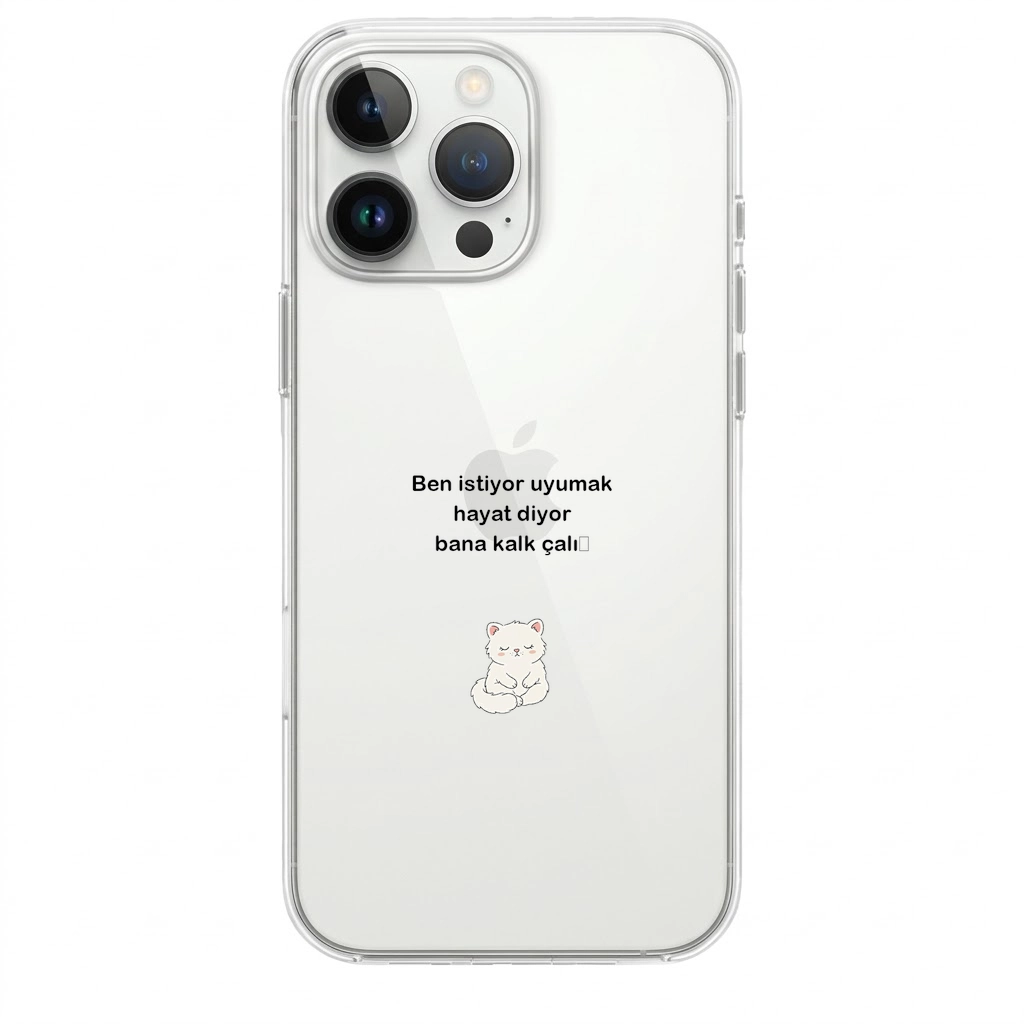 “Ben İstiyor Uyumak” Komik Kedi Tasarımlı Şeffaf Telefon Kılıfı